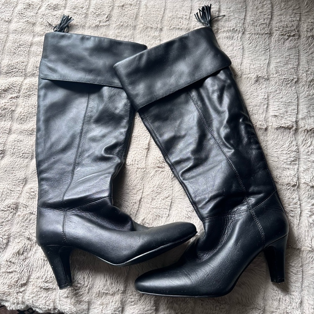 Bandolino wide leg black Tall Leather Women's Boots with back zipper